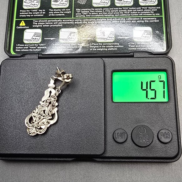 VTG Sterling Silver Marcasite Filigree Drop Earrings 1.5" Art Deco Signed SU - Picture 6 of 6